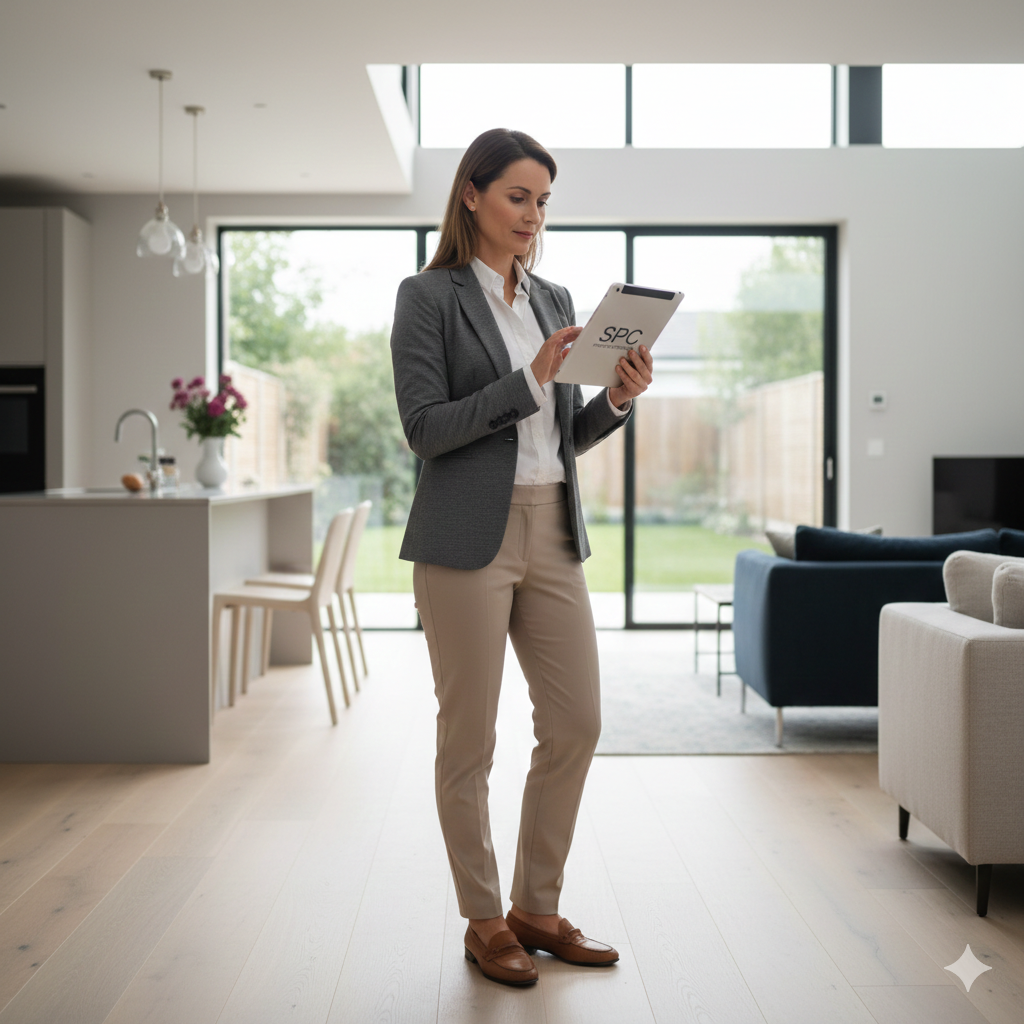 Accredited assessor carrying out an EPC assessment in a modern home